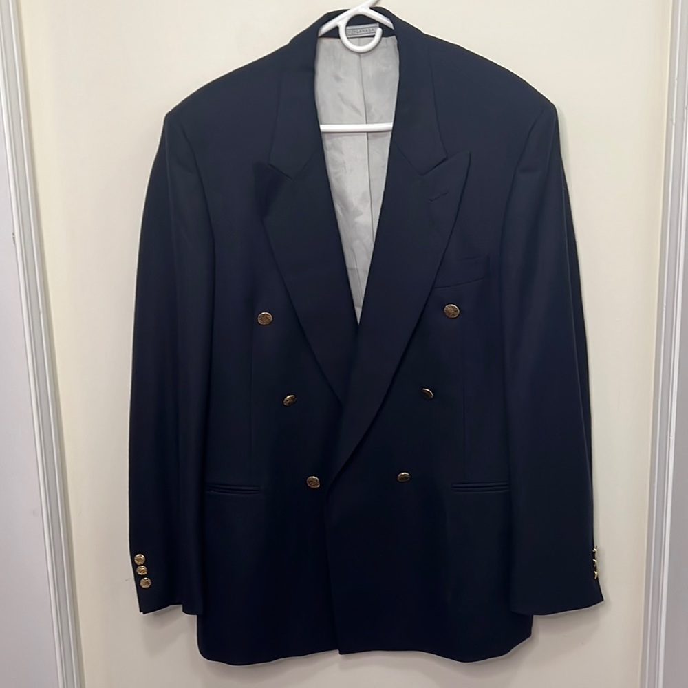 Bellismo 100%VirginWool Oversized Boyfriend Navy Shoulder Padded Blazer Size XL